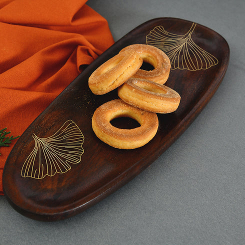Wooden Serving Platter with Brass Detailing